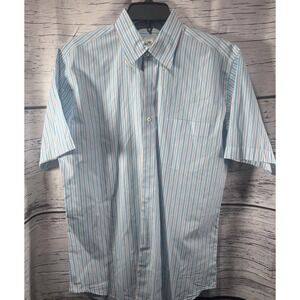 Peter Millar Shirt Mens M Turquoise Red & White Striped Short Sleeve Button Down